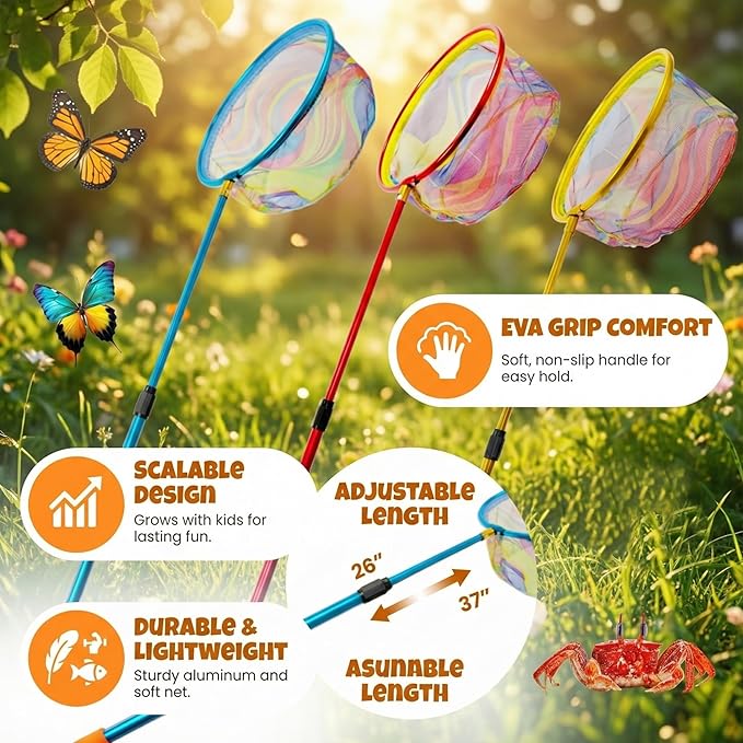 Fishing Net with Bucket Fishing or 3 Pack Retractable Lightweight Landing Net with Aluminum Rod Handle Kids Fishing Nets for Youth Catch and Release Butterfly Nets