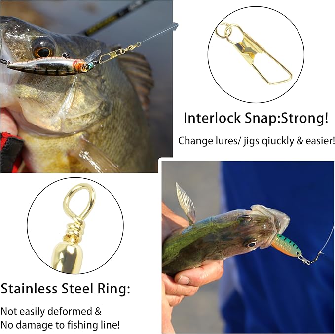Barrel Swivel Snaps,50/100pcs Fishing Swivel Safety Snaps Stainless Steel Copper Swivel Fishing Multiple Size Black/Gold Fishing Swivel Snaps for Saltwater Freshwater
