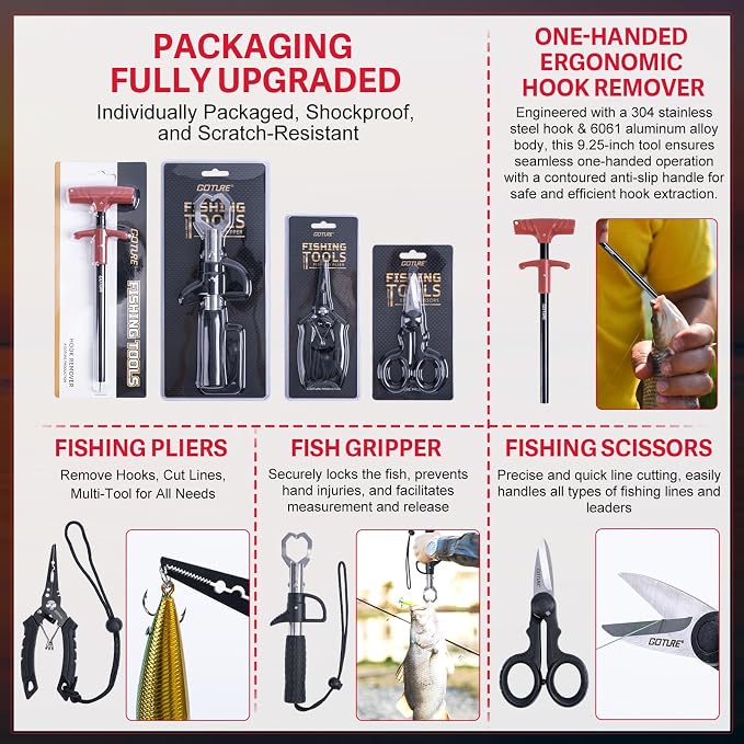 Goture Spinning Fishing Rod & Reel Combo with Carrier Bag,6.6-9FT,Spin Reels, Lures Kit, Pliers, Braided Line, Fish Gripper, Carbon Fiber Freshwater Fishing Rod Full Kit for Starter