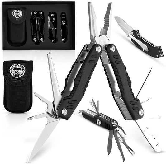 Multi Tool Knife Gift Set for Men - Pocket EDC Multitool with Folding Knife, Pliers, Screwdrivers & Bit Kit - Camping, Fishing & Everyday Carry Tool Gift for Dad, Husband & Outdoorsmen