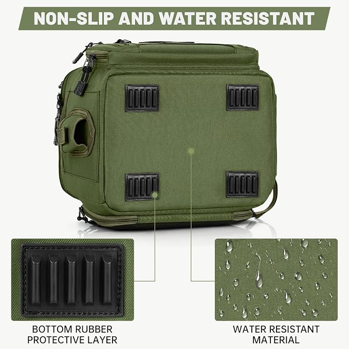 20L Fishing Tackle Bag Empty, Fits 3400-3600 Lure Boxes, Water Resistant Fishing Gear Storage Bag, Portable Padded Shoulder Strap Bag for Saltwater Freshwater,Green