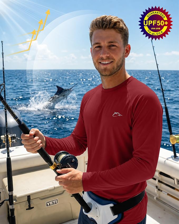 FISHEAL Men's Long Sleeve Fishing Shirts, UPF 50+ Camo Sun Protection Rash Guard, UV Shirt for Swimming Hunting Outdoor