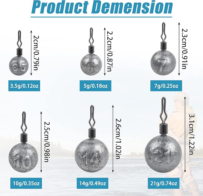Drop Shot Fishing Weights Sinker,15pcs Round Dropshot Weights Bass Casting Ball Sinkers with Swivels Fishing Sinkers Weight for Saltwater Freshwater Bass Catfish