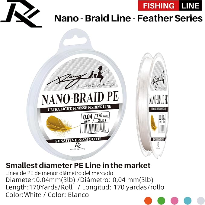 Ultra Slim Braided PE Fishing Line, Strong Knot Strength, Deign for Ultra Light Freshwater Fishing, Come with 3lb Test or 5lb Test, 170Yds Each Spool
