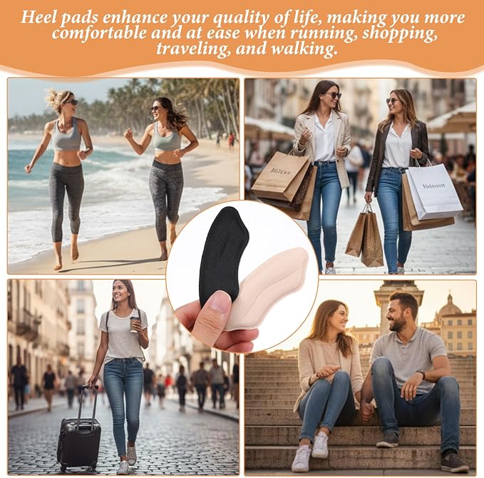 Lip-Shaped Heel Grips Liner Cushions Inserts for Loose Shoes, 6 Pairs Self-Adhesive Heel Grips Liner for Loose Shoes, Memory Foam Heels Cushions to Prevent Blisters & Stop Slipping