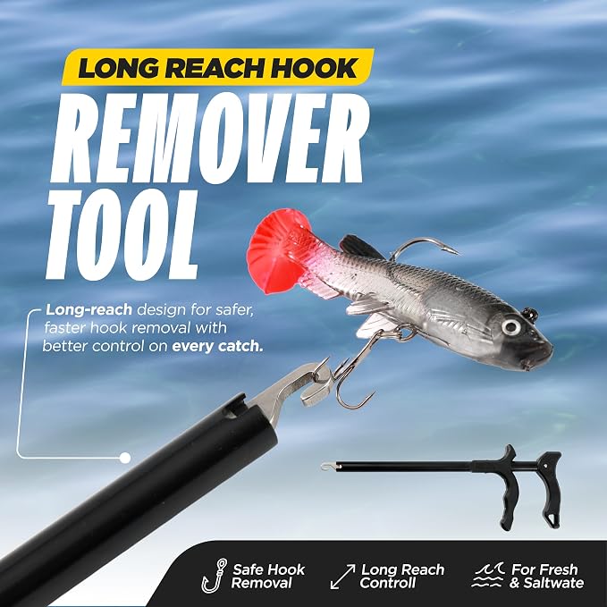 Beyond Fishing Hook Remover Tool - 10.5 Inch Long-Reach Fish Dehooker with T-Handle Grip, Corrosion-Resistant Hook Remover for Freshwater & Saltwater Fishing