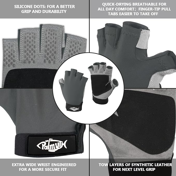 Palmyth UV Fishing Gloves Sun Protection Fingerless Kayaking Glove Men Women UPF 50+ SPF for Sailing, Hiking, Paddling, Canoeing, Rowing, Driving