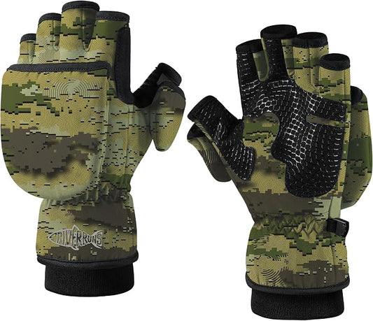 Riverruns Winter Fishing Gloves Convertible Mittens and Fingerless Gloves for Men Women, Ideal for Ice Fishing, Photography, Hunting, Outdoor Use