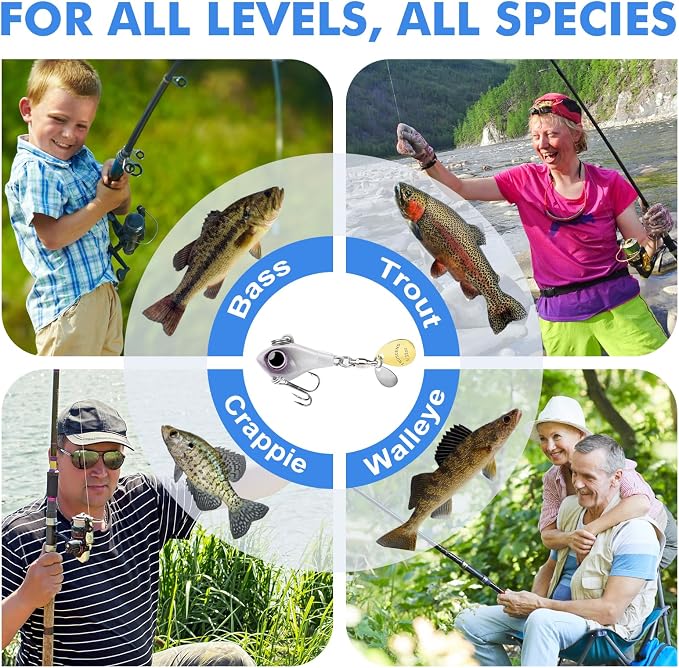 TRUSCEND Vibespinner Easy Catch Fishing Lures with BKK Hooks, Tail Spinner Baits with 4 Actions, Vibrating Swimming Flashing & Jigging for More Bites, Spoon Lures for Bass Trout Crappie Walleye Pike