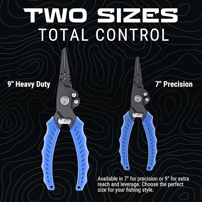 Reaction Tackle Fishing Pliers 7" & 9" Stainless Steel - Split Ring or Straight Nose Pliers with Braid Cutter, Hook Remover & Crimper - Teflon Coated Saltwater Fishing Pliers with Sheath & Lanyard