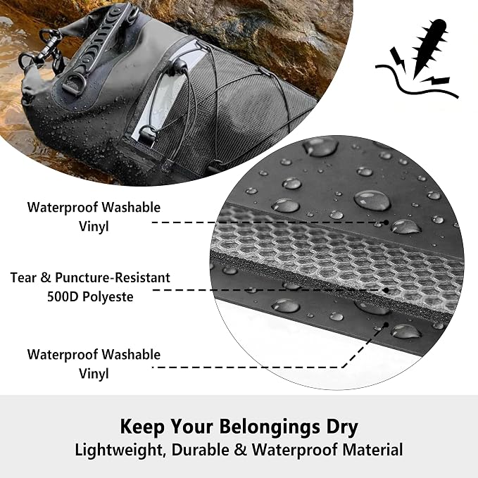 SHENDU 20L Waterproof Dry Bag - Roll-Top Backpack w/Waterproof Phone Case for Kayaking, Hiking, Camping, Boating, Beach Unisex (Black)