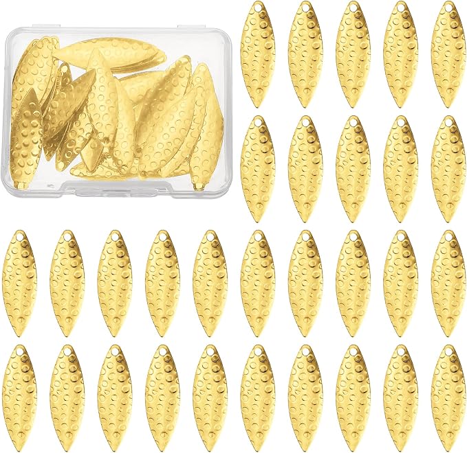 PATIKIL Fishing Lure Blades, Round Fishing Spinner Baits Willowleaf Lure Spinner Lure Making Part with Plastic Storage Box for Bait Fishing Accessories