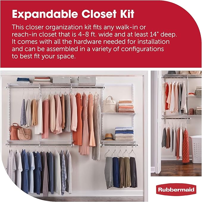 Rubbermaid Configurations Expandable Closet Organizer Kit, White