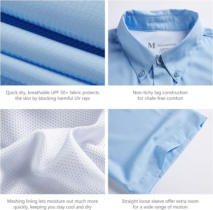 Bassdash UPF 50 Men’s Fishing Dress Shirt Button Down Woven Short Sleeve Outdoor