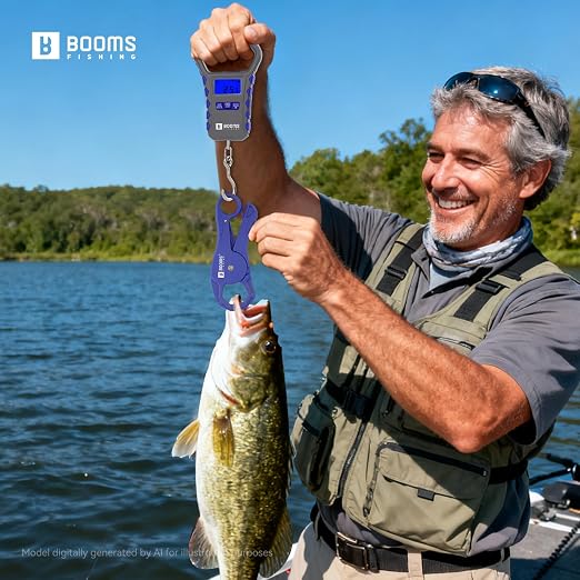 Booms Fishing Scale with Fish Gripper: Digital Fish Scale and Lip Gripper Combo - Fish Weigher with 65lbs/30kg Capacity, USB Charging, LCD Display, Memory Storage - Fishing Tools for Men, XW50