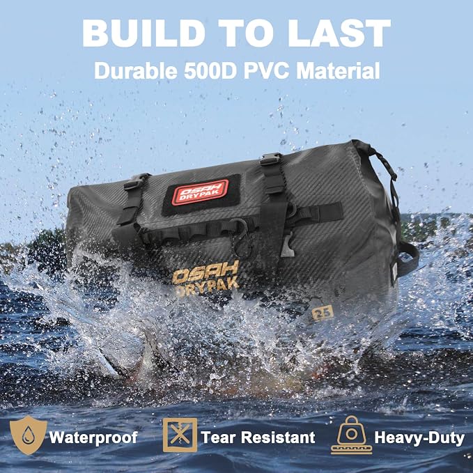 OSAH DRYPAK Waterproof Duffel Bag 25L/40L/60L – Heavy-Duty Motorcycle Tail Bag, Roll-Top Dry Bag for Travel, Camping, Boating, Kayaking, Outdoor Adventure