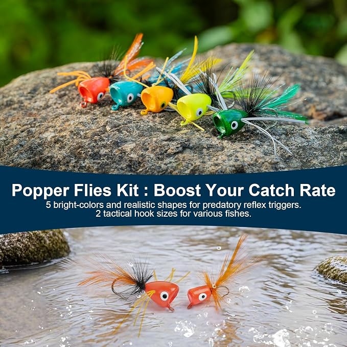 9 pcs Fly Fishing Popper Lures Kit, 2 Sizes Topwater Fishing Lures for Bass Panfish Bluegill Crappie for Freshwater and Saltwater, 2026 New Year Gift for Fishing Lover