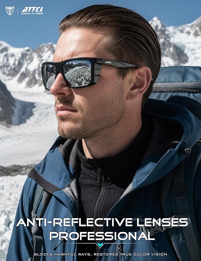 ATTCL Sports Polarized Sunglasses for Men: Secure Anti-Slip Lightweight TR90 Square Frame UV Protection for Driving Fishing