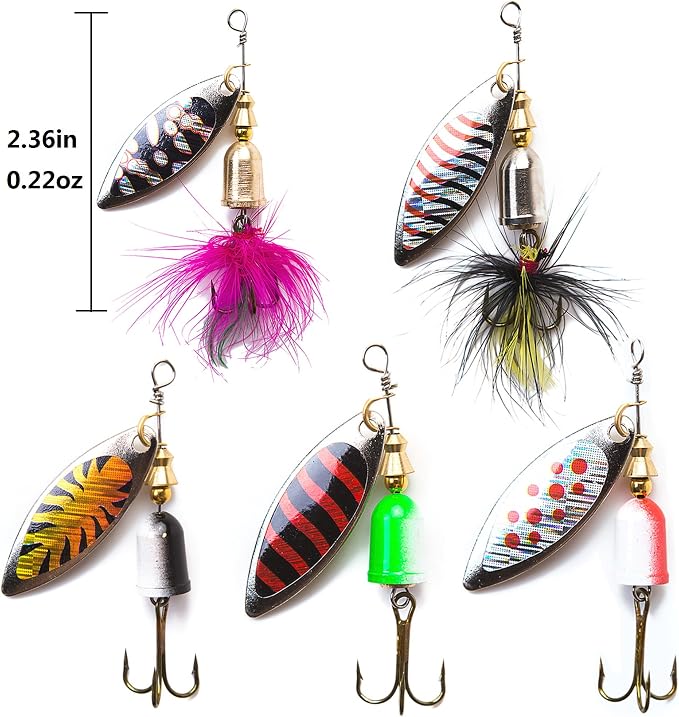 KINGFOREST 10-20pcs Fishing Lures Spinnerbait for Bass Trout Salmon Walleye Hard Metal Spinner Baits Kit with Tackle Box