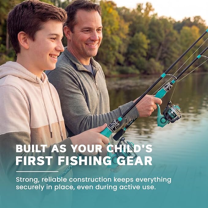 DaddyGoFish Spinning Fishing Rod and Reel Combo Set with Tackle Box | Kids Fishing Pole | Carbon Fiber Telescopic Fishing Rod Kit | Spinning Reel for Travel Saltwater Freshwater Fishing Gear Kit