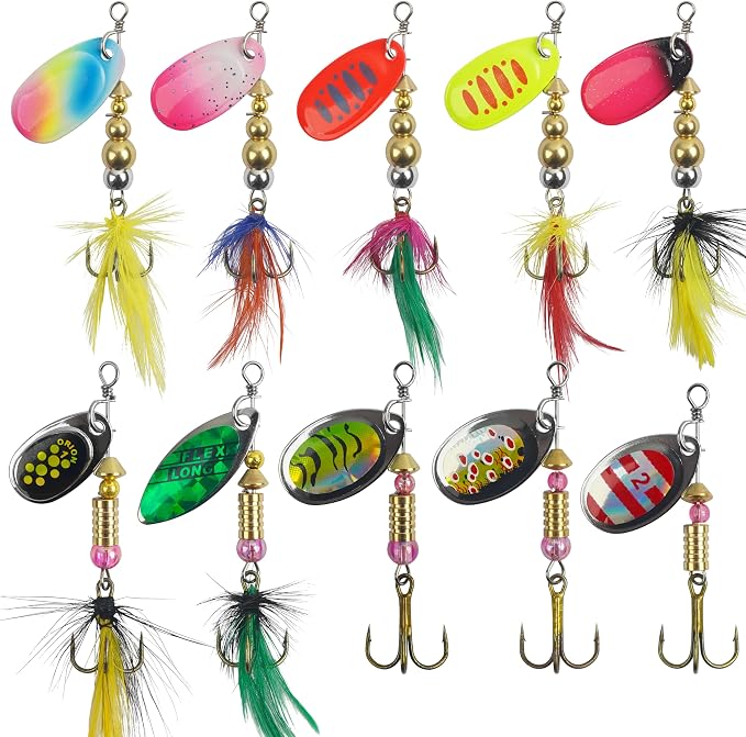 Fishing Lures Spinnerbait Kit Rooster Bait Tail Fishing Lures Inline Spinner Baits Bass Salmon Trout Spoon Hard Metal Spinnerbaits for Saltwater Freshwater