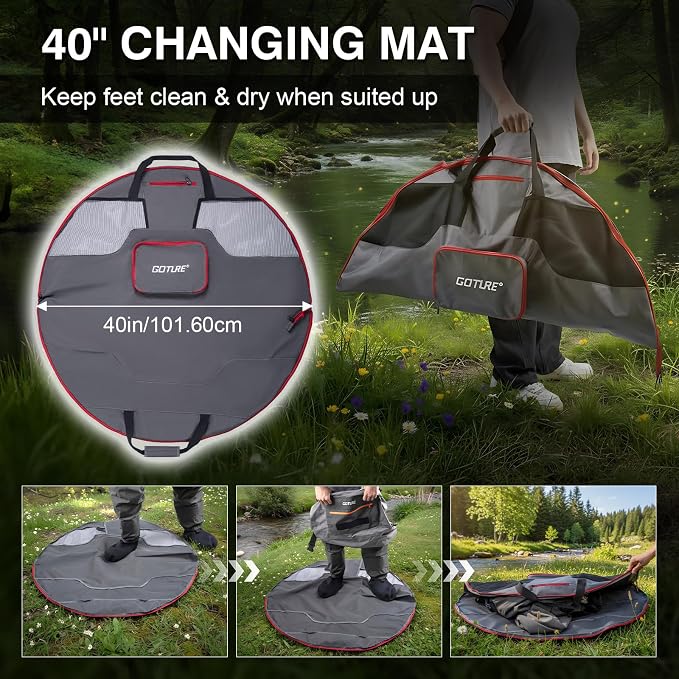 Goture Waterproof Fishing Waist Pack,IPX8 840D TPU Large Tackle Bags with Rod Holder,Airtight Zipper,Detachable Water Bottle Holder, 10L Fly Fishing Bag with Adjustable Strap, Wader Bag Included