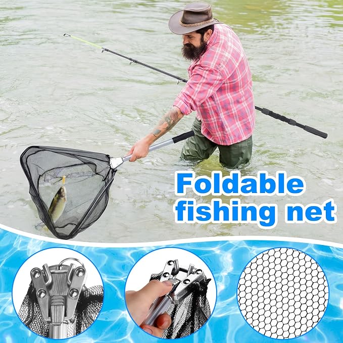 Father's Day Telescopic Fishing Rod Kit, 6.89ft/5.91ft 2 Pcs Collapsible Rod for Him with Landing Net, Tackle Bag, Gloves, Lures, Pliers, Gift for Dad for Saltwater Freshwater Fishing