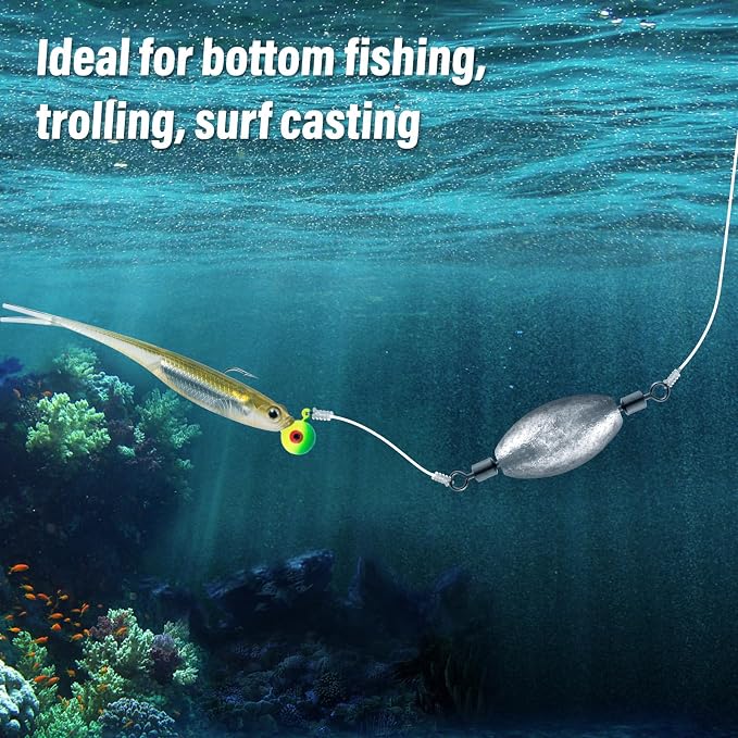 Dr.Fish 20 Pack Inline Trolling Weights Swivel Egg Sinkers Oval Line Sinker Catfishing Saltwater Freshwater Fishing