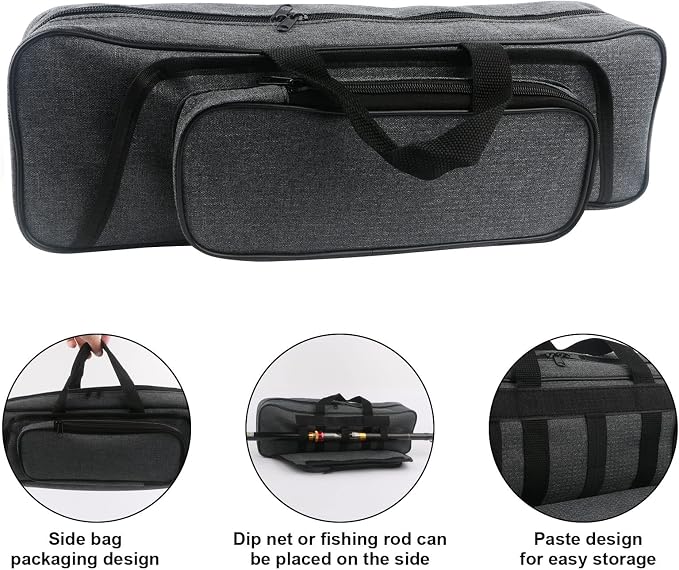 Hikary 43CM/17Inch Fishing Rod Case - Portable Folding Fishing Pole Tackle Storage Bag (gray)