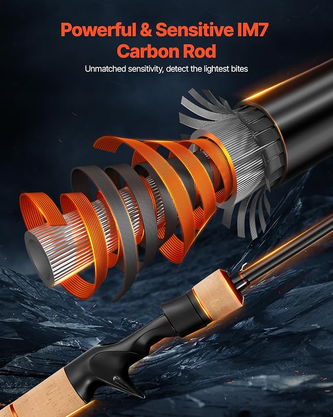 VEVOR Rod and Fishing Reel Combo, IM6/7 Carbon Fiber Spinning/Baitcasting Rod and Reel Combo, Bass Fishing Pole, Stainless Steel Guides with Ceramic Rings