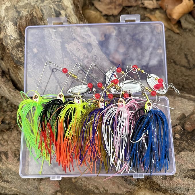 Spinner Baits for Bass Fishing 3/8oz, 6 Pcs Freshwater Fishing Lures Kit, Premium Spinnerbaits for Walleye, Crappie, Salmon & Pike