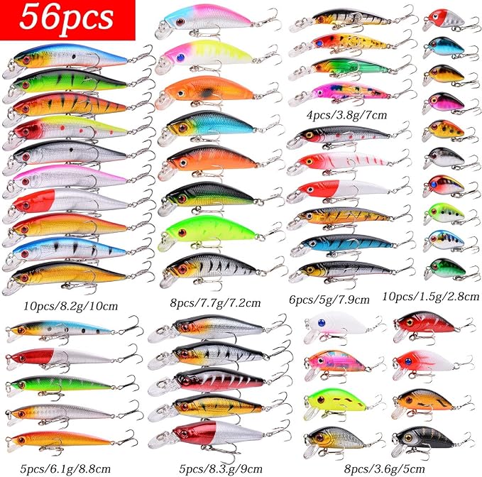 Aorace Fishing Lures Kit Mixed Including Minnow Popper Crank Baits with Hooks for Saltwater Freshwater Trout Bass Salmon Fishing