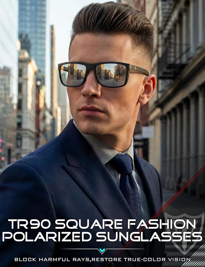 ATTCL Square Polarized Sunglasses for Men: Ultra-Light TR90 Frame UV400 Protection Sun Glasses for Fishing Driving