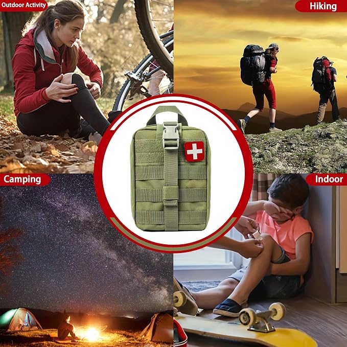 293Pcs/set - First Aid Kit Molle Pouches Emergency Survival Kit Suitable for Outdoor Activities, Home, School, Hiking, Car Travel and Camping - Quick Response First Aid Essentials (Olive Green)
