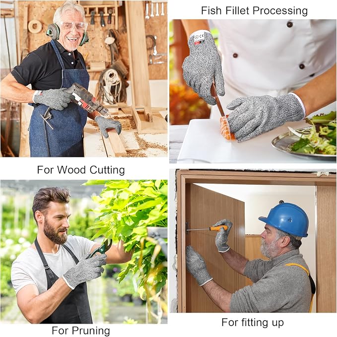 Potchen 6 Pairs Cut Resistant Gloves Level 5 Protection Cutting Safety Kitchen Anti Cut Gloves for Kitchen Fish and More (Large)