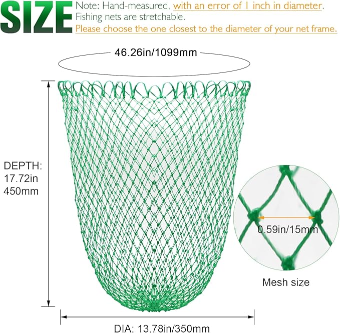 Dovesun Fishing Net Fish Landing Net Foldable Fishing Replacement Net for Freshwater Saltwater Fishing Net Replacement Netting Green/Black 2 Colors Handle/Frame Not Included