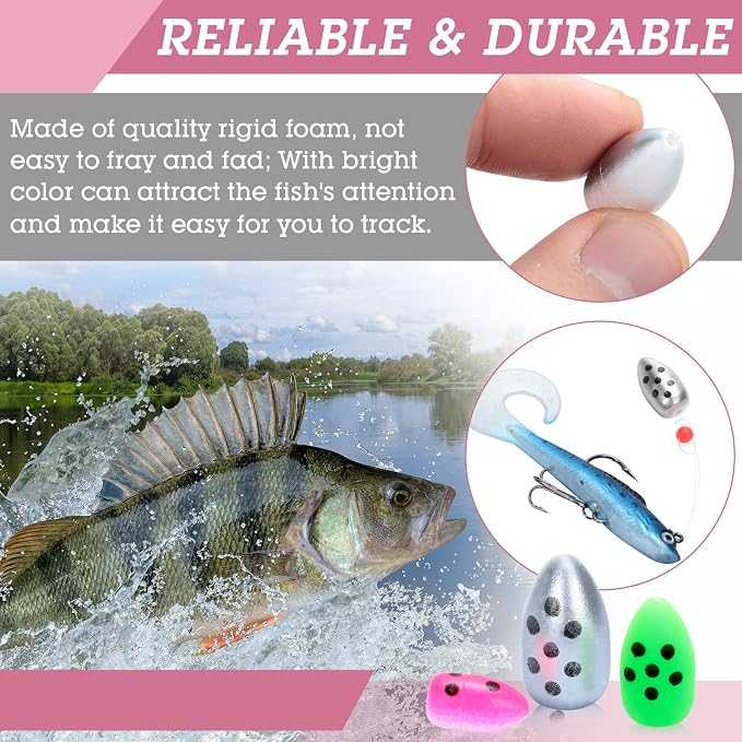 Skylety 60 Pieces Foam Floats Bullet Fishing Foam Snell Fishing Rig Floats Spinner Oval Pompano Rigs Fly Strike Indicators for Trout Catfish Walleye