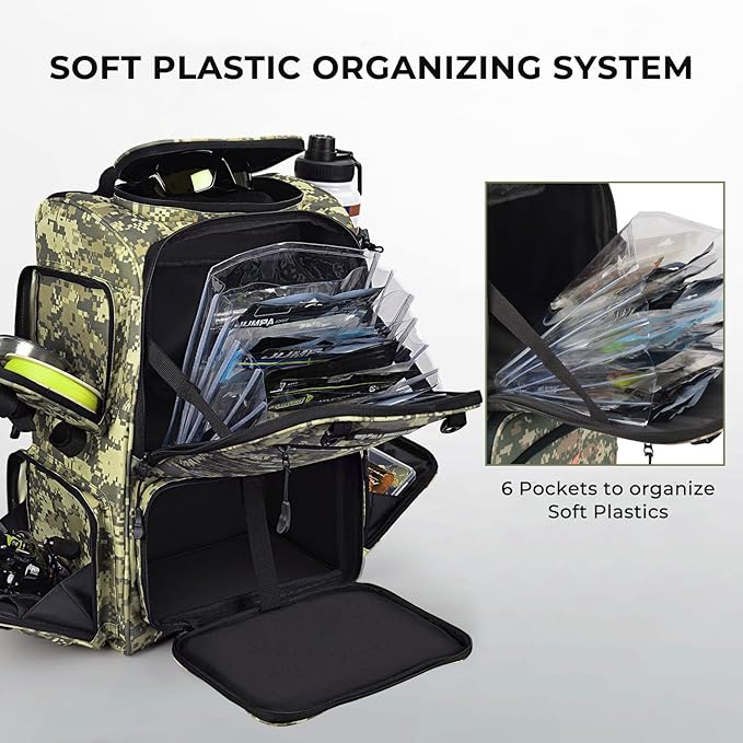 KastKing Bait Boss Fishing Tackle Backpack with Rod Holders-4 Tackle Boxes-Rain Cover,Storage for Fishing Gear