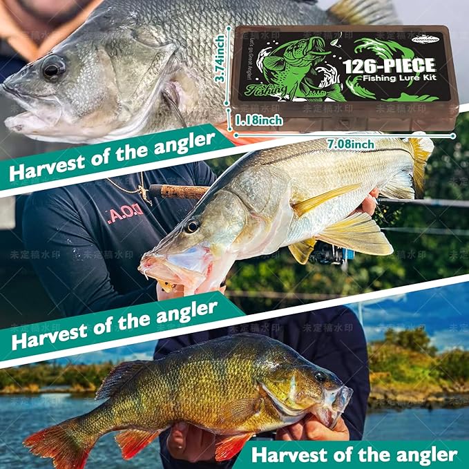 FONMANG Fishing Lures - Tackle Box with Tackle Included, Fishing Kit with VIBs, Frogs, Minnows, Soft Baits, Hooks & Weights Accessories, Freshwater Lure Kit for Bass Walleye Trout