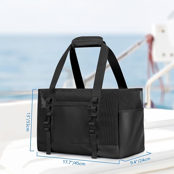 Yarwo Boat Gear Tote Bag, 35.5L Waterproof Boat Accessories Organizer with Marine-grade Coated Mesh and Wet Dry Pockets