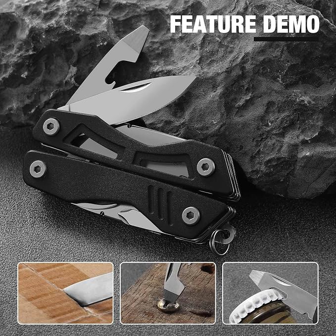 VIRENKNIFE Mini EDC Multitool,13-in-1 Stainless Steel Multi Tool Pliers with Pocket Knife,Bottle Opener，Screwdriver，Perfect for Camping, Outdoor and Everyday Use,Gifts for Men Dad（Black）