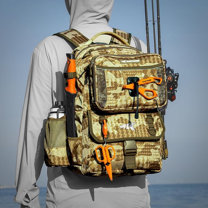 KastKing BaitSpace Fishing Tackle Backpack with Removable Bait Binder,2 Rod Holders Storage Fishing Gear and Equipment
