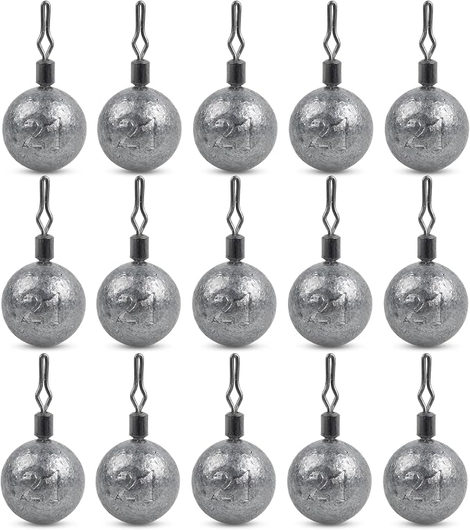 Drop Shot Fishing Weights Sinker,15pcs Round Dropshot Weights Bass Casting Ball Sinkers with Swivels Fishing Sinkers Weight for Saltwater Freshwater Bass Catfish