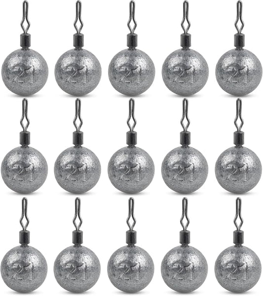 Drop Shot Fishing Weights Sinker,15pcs Round Dropshot Weights Bass Casting Ball Sinkers with Swivels Fishing Sinkers Weight for Saltwater Freshwater Bass Catfish