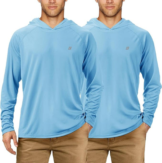 Roadbox UPF 50+ Fishing Shirts for Men, Long Sleeve UV Sun Protection Hoodie, Outdoor Hiking Running Swimming Rash Guard