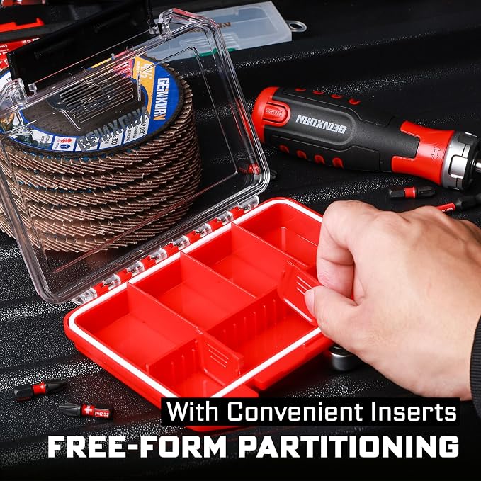 Geinxurn IPX4 Waterproof Small Storage Parts Organizer, Small Parts Case with Removable Dividers, Screwdriver Bit Set Box(2 Boxes)