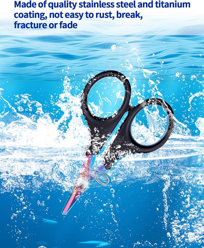 6 Pieces Fishing Scissors, Stainless Steel Fishing Line Cutter &braided Line Cutter, Cutters with Titanium Coating-Fishing with Hook and Retractable Coil Lanyards Fishing Accessories (Colorful)