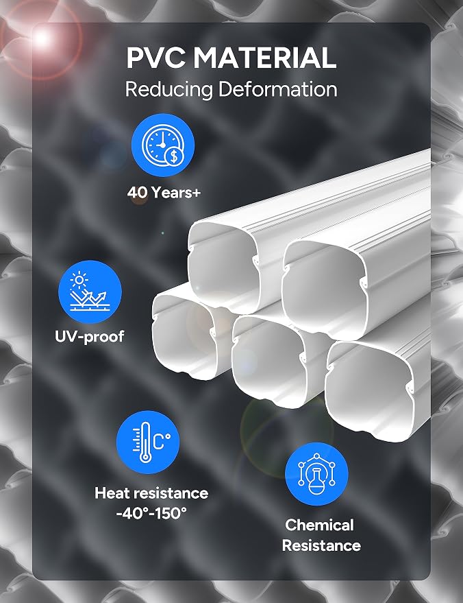 5'' 23.5Ft Mini Split Line Set Cover Kit for Minisplit Ductless Linset Air Conditioners and Heat Pumps, Central AC Decorative Upgraded UV-Proof Strong & Durability PVC Pipe