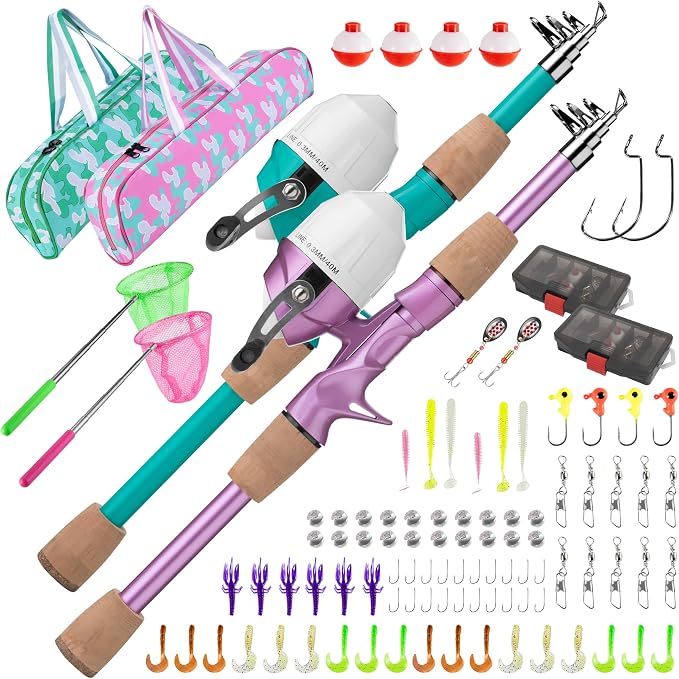 Kids Fishing Pole, Portable Telescopic Kids Fishing Poles for Boys Girls Youth, Fishing Rod and Reel Combo