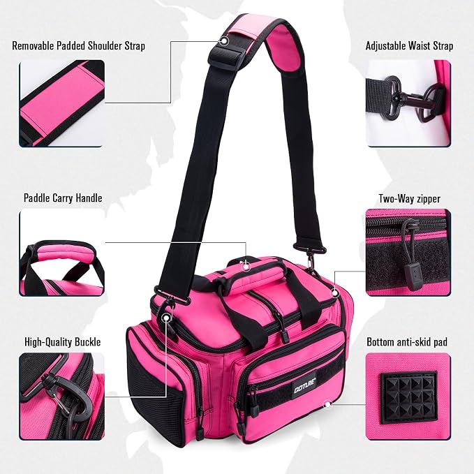 Goture Fishing Tackle Bag with 4 Tackle Boxes, Soft Side 600D Water-Resistant Cross Body Sling Fishing Bag, Small Saltwater Gear Storage Tactical Bags, Gifts for Men/Women (15.75"x9.45"x8.27")